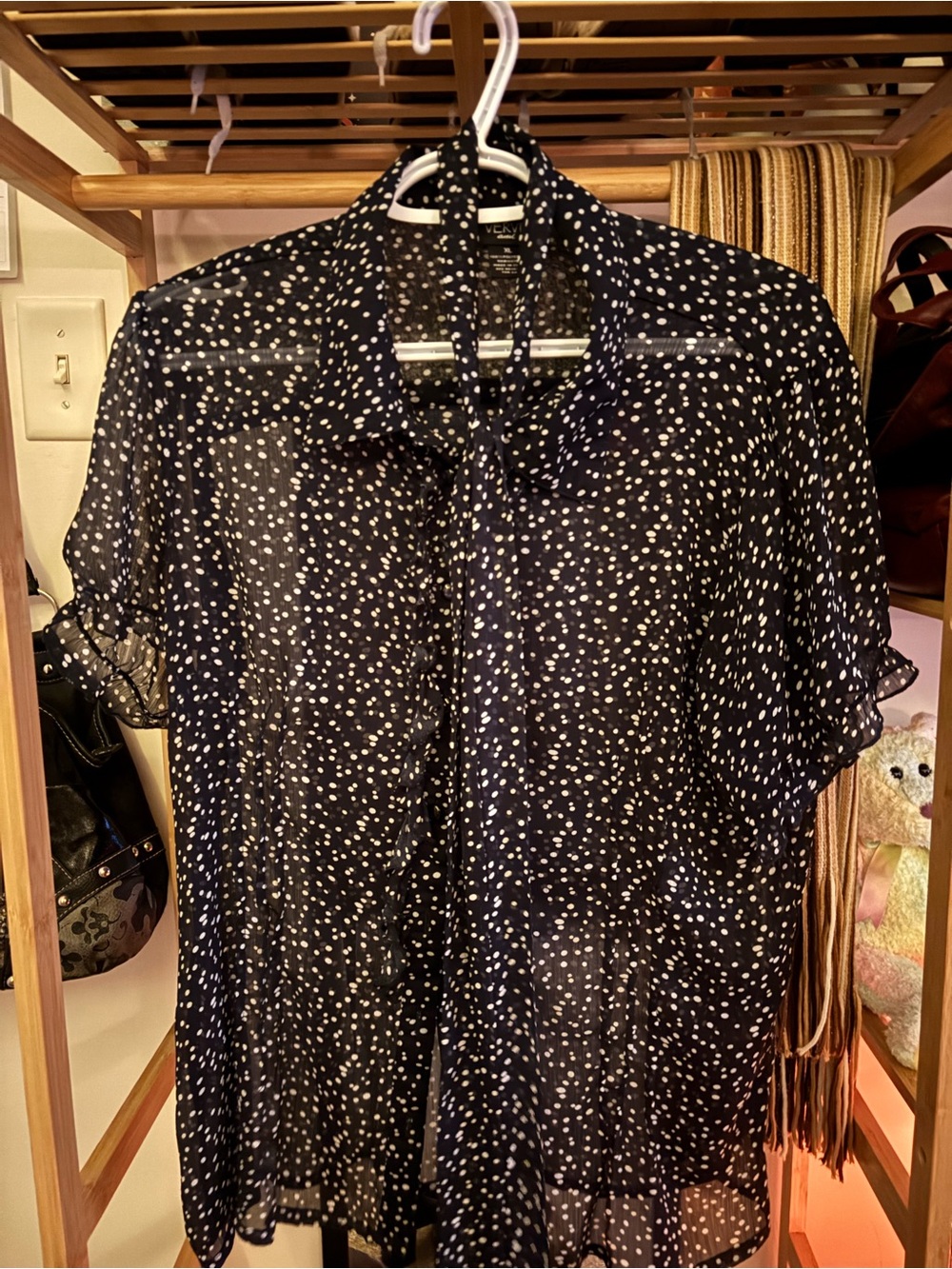 Verve Vintage Tie-Waist Navy Polka Dot Short-Sleeve Blouse